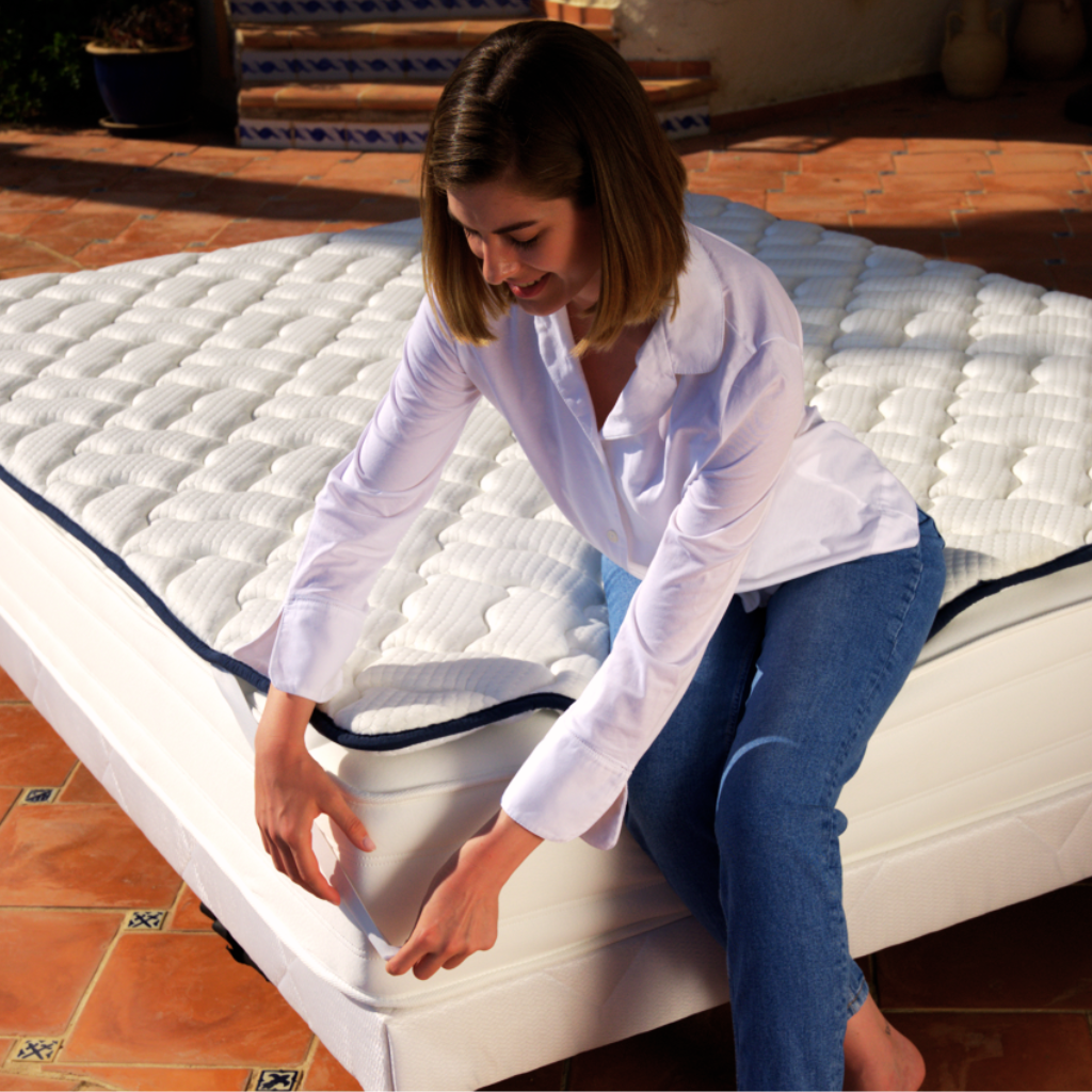 Surmatelas 2 en 1 côté FRESH été + côté mousse mémoire de forme - TRES FRESH BLEU - TOPPER 5 cm