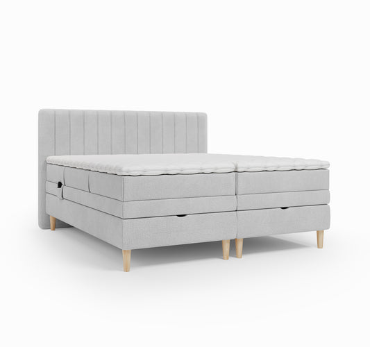 Lit BOXSPRING ELECTRIQUE FARO- Avec tête de lit, coffre intégré, matelas ressorts ensachés et surmatelas inclus