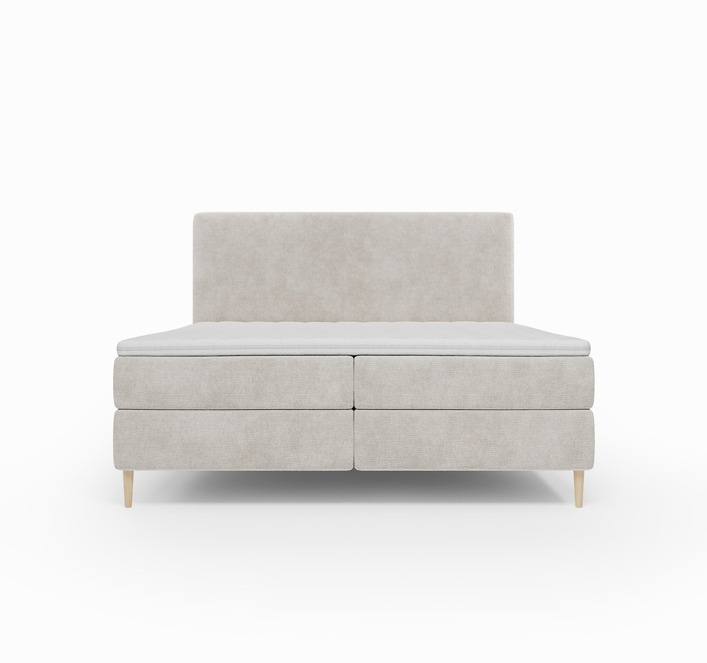 Lit BOXSPRING LENNON - Avec tête de lit, coffre intégré, matelas ressorts ensachés et surmatelas inclus