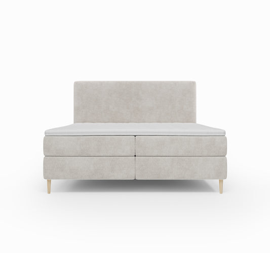Lit BOXSPRING LENNON - Avec tête de lit, coffre intégré, matelas ressorts ensachés et surmatelas inclus