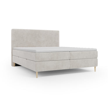 Lit BOXSPRING LENNON - Avec tête de lit, coffre intégré, matelas ressorts ensachés et surmatelas inclus