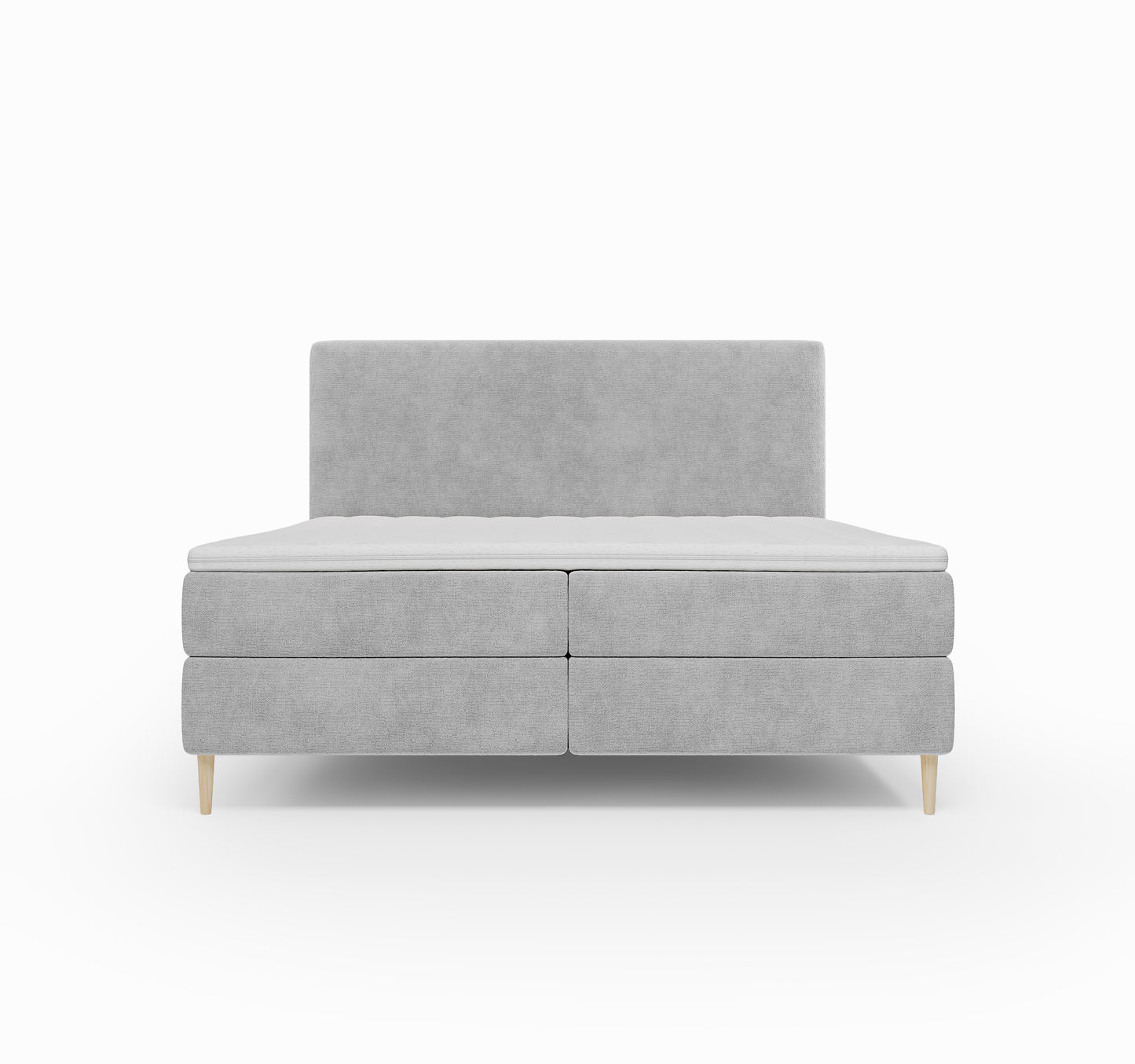 Lit BOXSPRING LENNON - Avec tête de lit, coffre intégré, matelas ressorts ensachés et surmatelas inclus