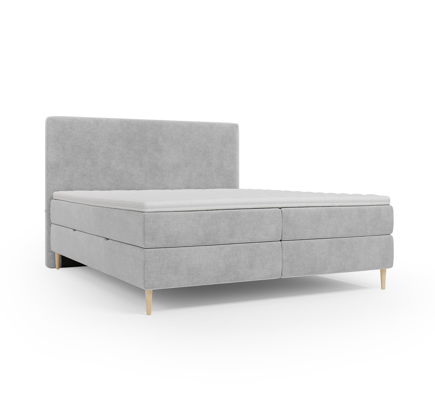 Lit BOXSPRING LENNON - Avec tête de lit, coffre intégré, matelas ressorts ensachés et surmatelas inclus