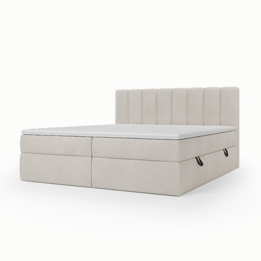 Lit BOXSPRING - avec tête de lit couture, coffre, matelas type boxbed à ressorts ensachés et surmatelas inclus - TRADITION