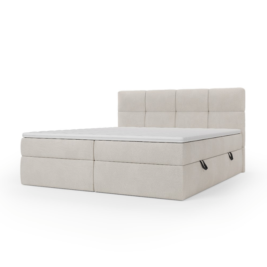 Lit BOXSPRING - avec tête de lit capitonnée, coffre, matelas type boxbed à ressorts ensachés et surmatelas inclus-NIS