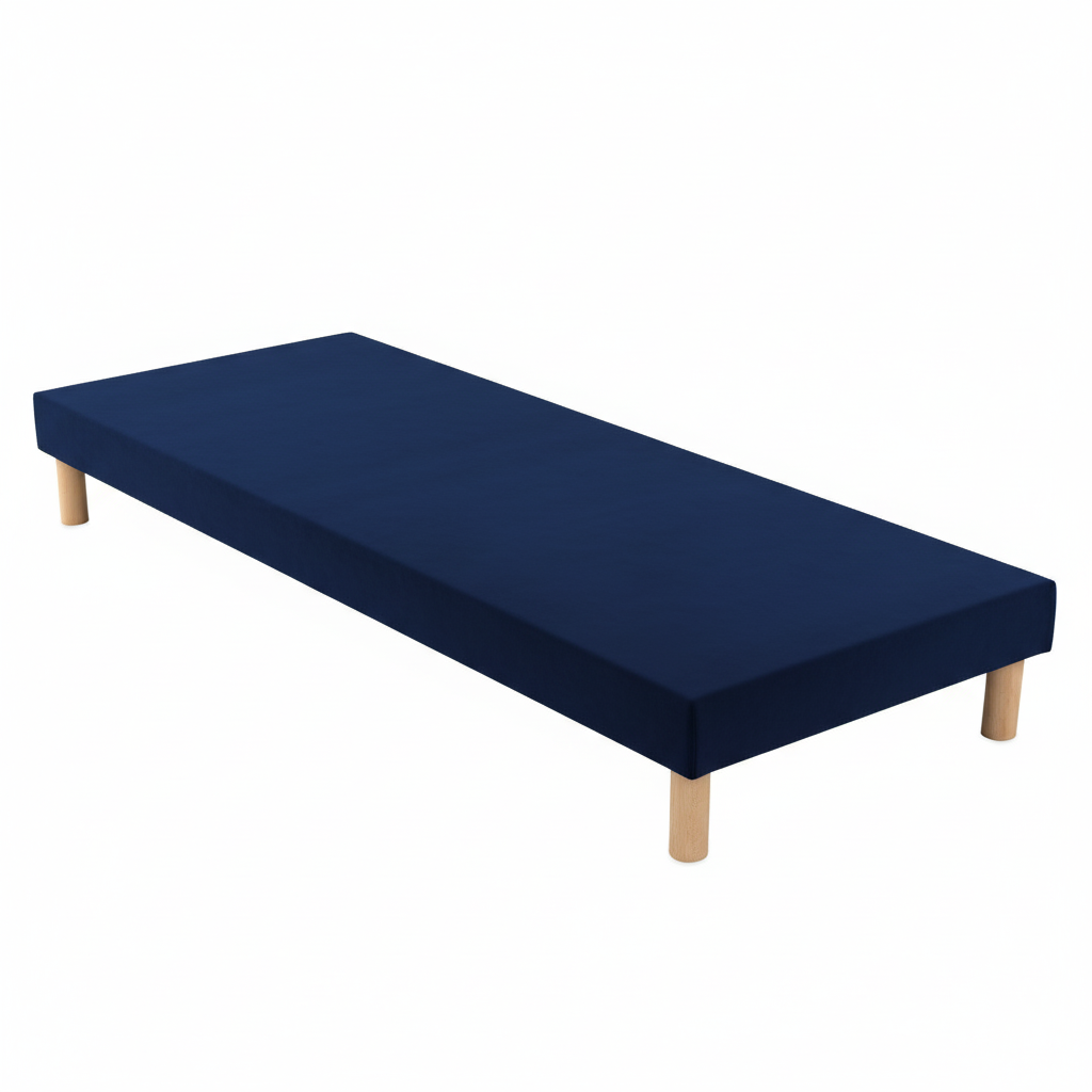 Sommier tapissier - 20 cm d'épaisseur - H 35 cm - Tissu velours bleu marine - REVERIES