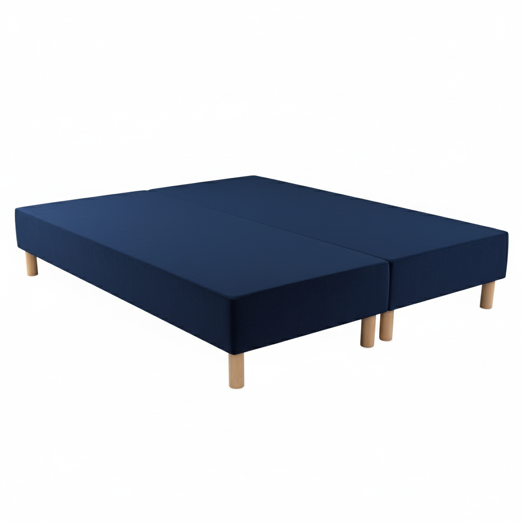 Sommier tapissier - 20 cm d'épaisseur - H 35 cm - Tissu velours bleu marine - REVERIES