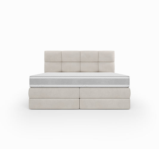 Lit BOXSPRING SIENA - Avec tête de lit, coffre intégré, matelas ressorts ensachés inclus