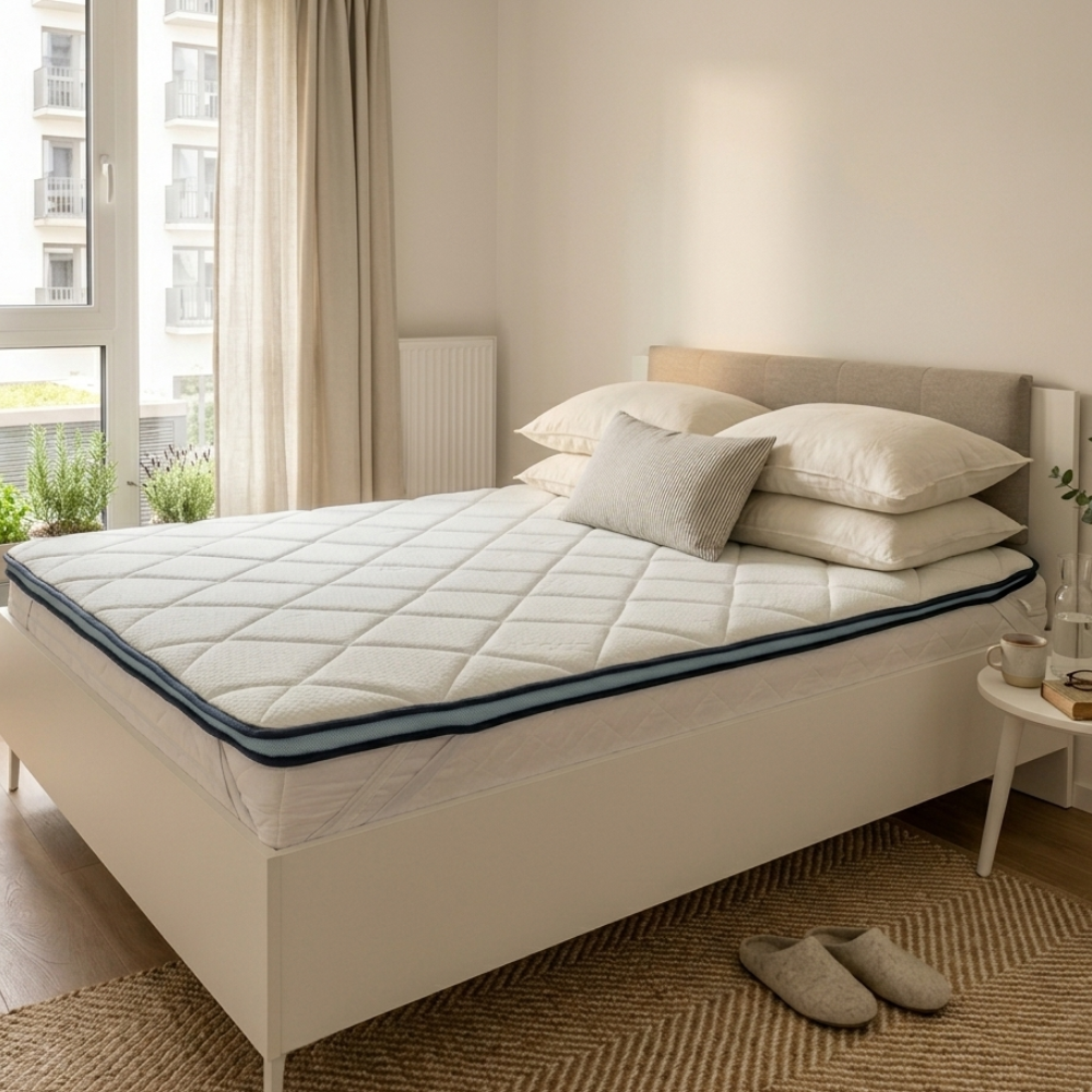 Surmatelas 2 en 1 côté FRESH été + côté mousse mémoire de forme - THERMO FRESH BLEU - TOPPER 5 cm