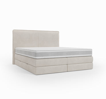 Lit BOXSPRING LUCA - Avec tête de lit, coffre intégré, matelas ressorts ensachés inclus