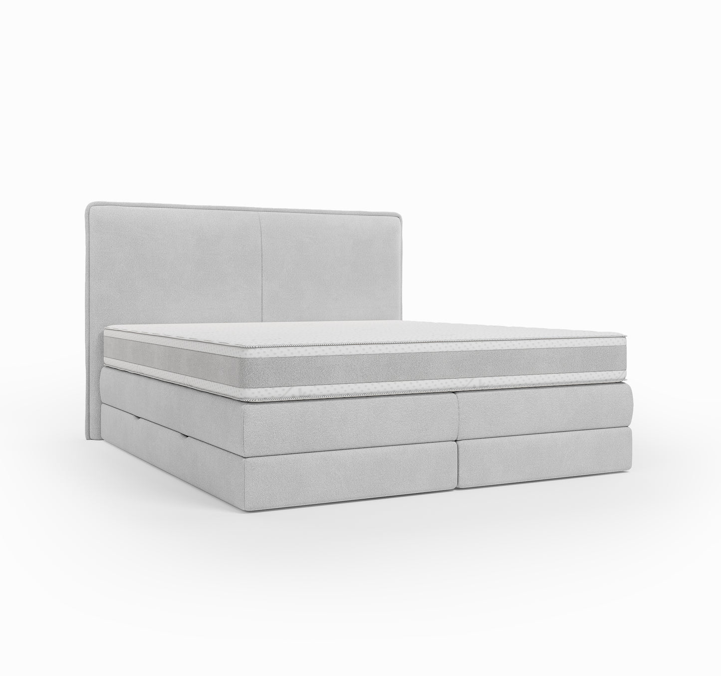 Lit BOXSPRING LUCA - Avec tête de lit, coffre intégré, matelas ressorts ensachés inclus