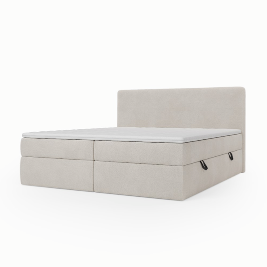 Lit BOXSPRING - avec tête de lit plate, coffre, matelas type boxbed à ressorts ensachés et surmatelas inclus - N°2
