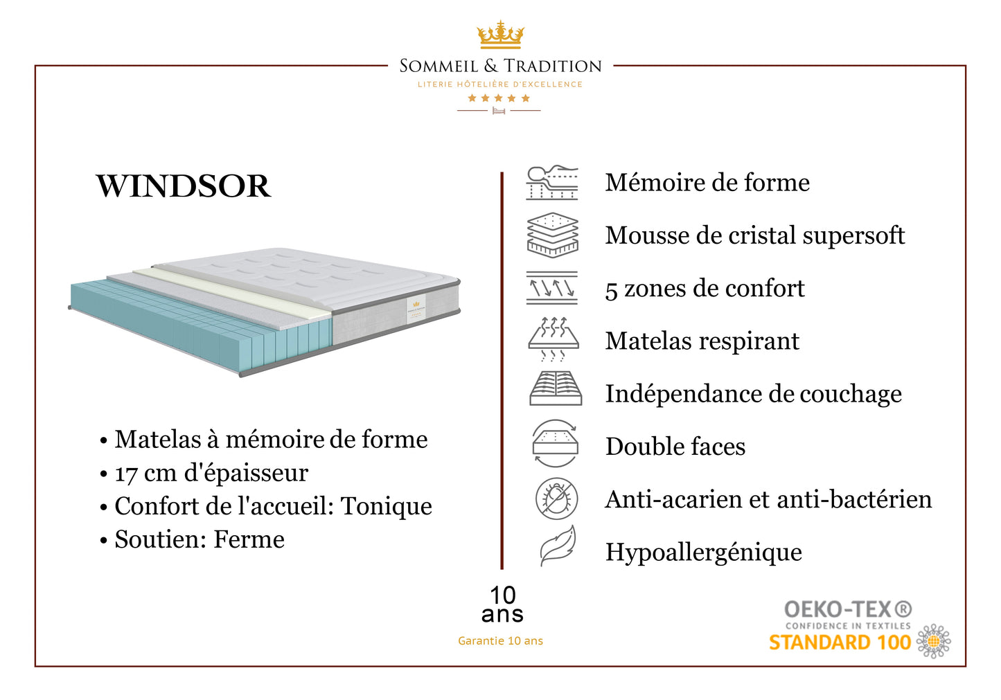 Matelas mousse mémoire de forme - WINDSOR 17 cm