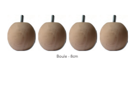 Pieds de lit 8 cm - Bois - boule - Lot de 4