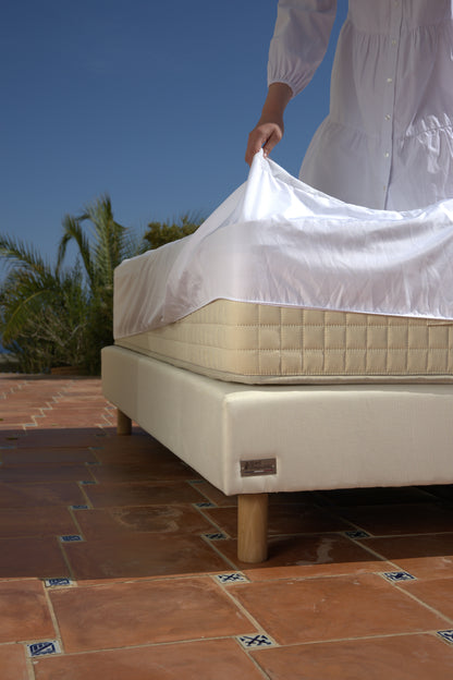 Protège matelas imperméable et respirant en tissu bouclette éponge 100% coton - blanc - BASIQUE