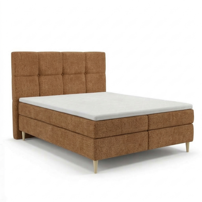 Lit BOXSPRING LEO - Avec tête de lit, coffre intégré, matelas ressorts ensachés et surmatelas inclus