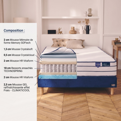 Matelas ressorts ensachés et deux faces : mousse mémoire de forme + Face été Mousse FRESH - BED PLATINIUM FRESH 29 cm