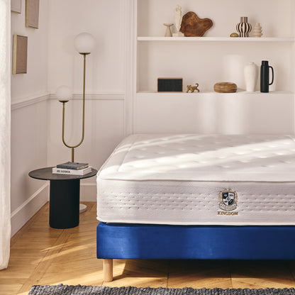 Sommier tapissier - 20 cm d'épaisseur - H 35 cm - Tissu velours bleu marine - REVERIES