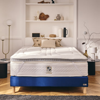 Sommier tapissier - 20 cm d'épaisseur - H 35 cm - Tissu velours bleu marine - REVERIES