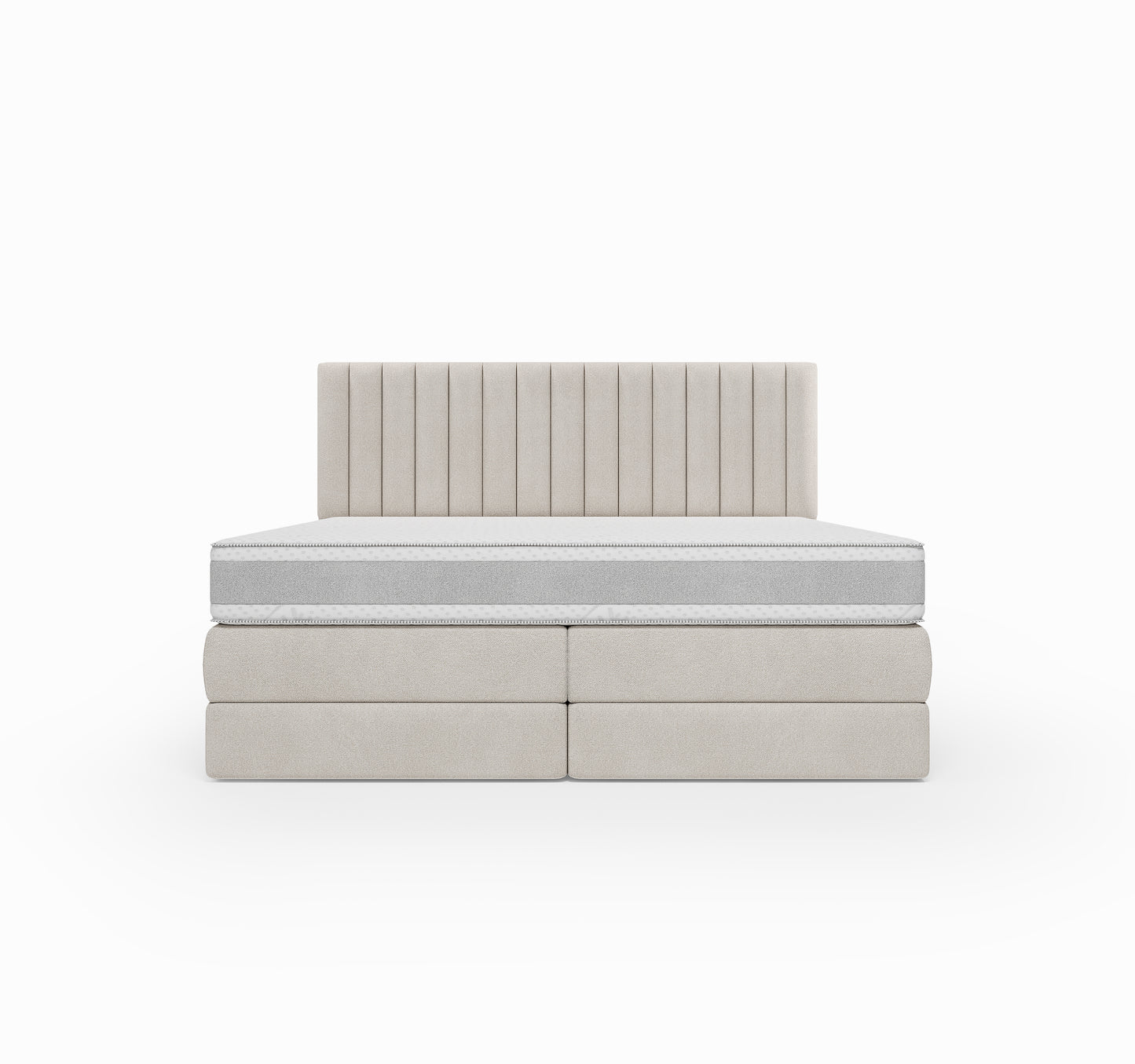 Lit BOXSPRING DIEGO - Avec tête de lit, coffre intégré, matelas ressorts ensachés inclus