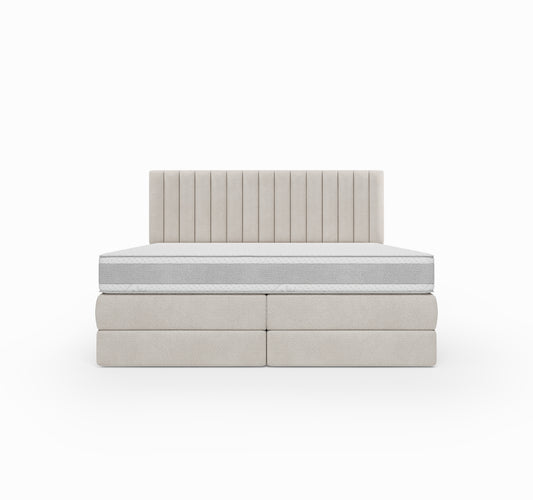 Lit BOXSPRING DIEGO - Avec tête de lit, coffre intégré, matelas ressorts ensachés inclus