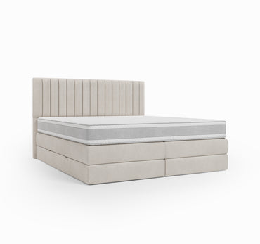 Lit BOXSPRING DIEGO - Avec tête de lit, coffre intégré, matelas ressorts ensachés inclus