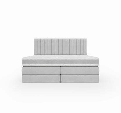 Lit BOXSPRING DIEGO - Avec tête de lit, coffre intégré, matelas ressorts ensachés inclus