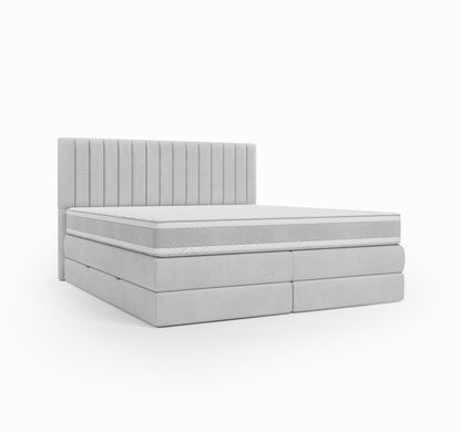 Lit BOXSPRING DIEGO - Avec tête de lit, coffre intégré, matelas ressorts ensachés inclus