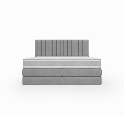 Lit BOXSPRING DIEGO - Avec tête de lit, coffre intégré, matelas ressorts ensachés inclus