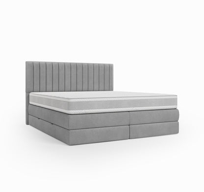 Lit BOXSPRING DIEGO - Avec tête de lit, coffre intégré, matelas ressorts ensachés inclus