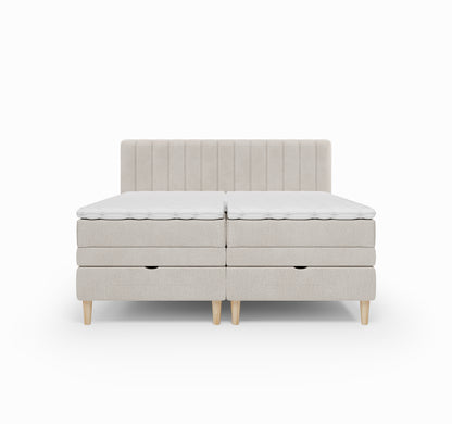 Lit BOXSPRING ELECTRIQUE FARO- Avec tête de lit, coffre intégré, matelas ressorts ensachés et surmatelas inclus