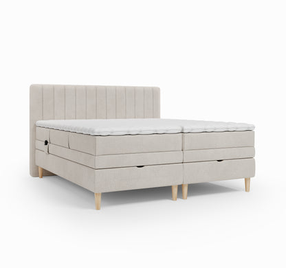 Lit BOXSPRING ELECTRIQUE FARO- Avec tête de lit, coffre intégré, matelas ressorts ensachés et surmatelas inclus