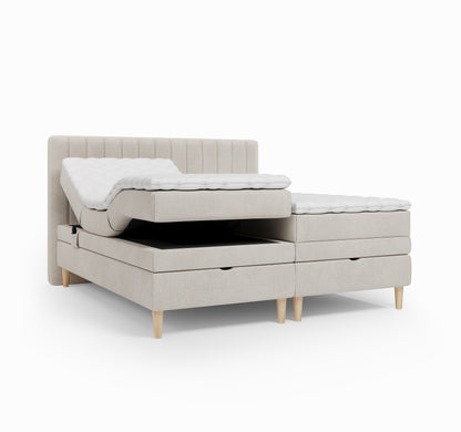 Lit BOXSPRING ELECTRIQUE FARO- Avec tête de lit, coffre intégré, matelas ressorts ensachés et surmatelas inclus