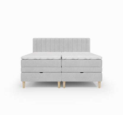 Lit BOXSPRING ELECTRIQUE FARO- Avec tête de lit, coffre intégré, matelas ressorts ensachés et surmatelas inclus