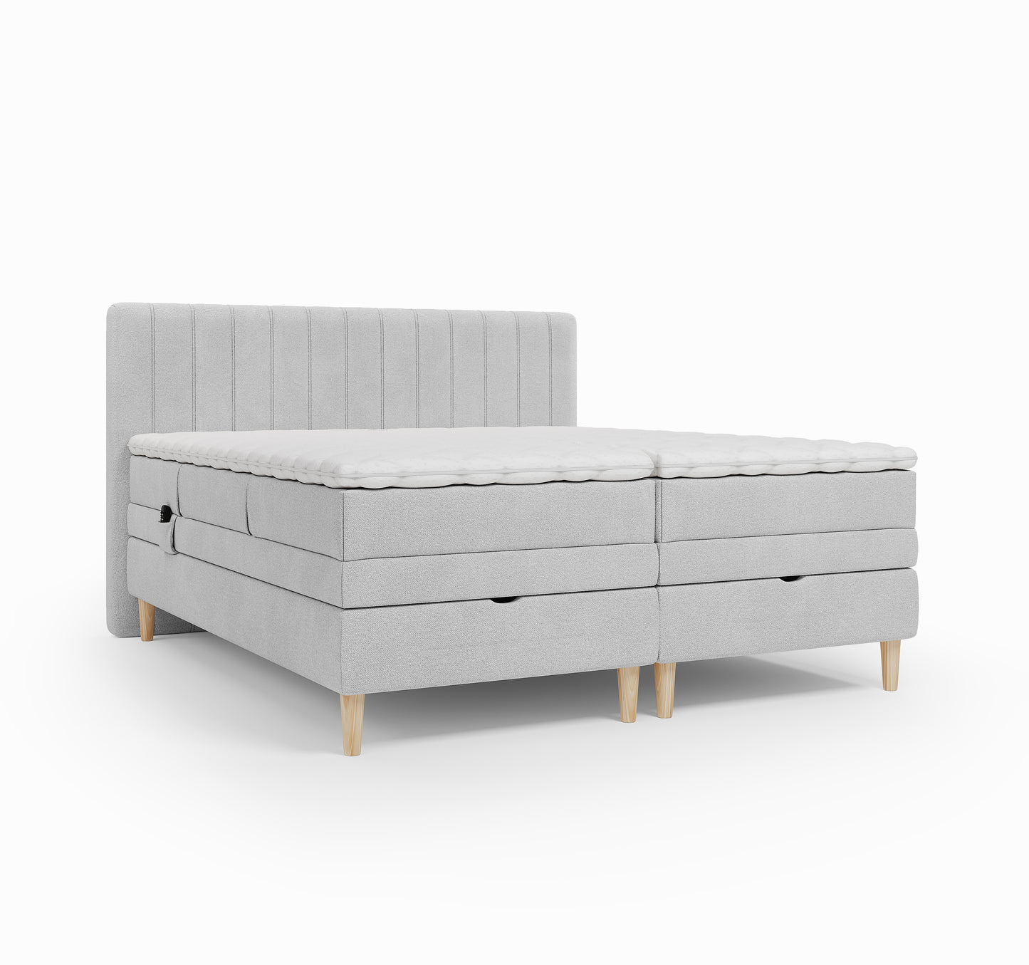 Lit BOXSPRING ELECTRIQUE FARO- Avec tête de lit, coffre intégré, matelas ressorts ensachés et surmatelas inclus