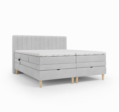 Lit BOXSPRING ELECTRIQUE FARO- Avec tête de lit, coffre intégré, matelas ressorts ensachés et surmatelas inclus