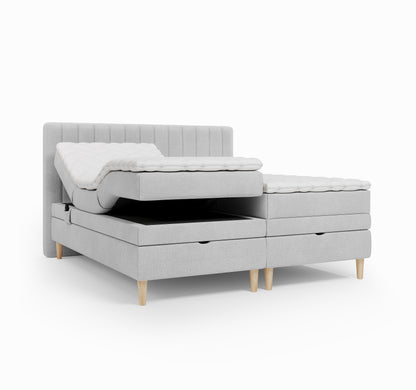 Lit BOXSPRING ELECTRIQUE FARO- Avec tête de lit, coffre intégré, matelas ressorts ensachés et surmatelas inclus