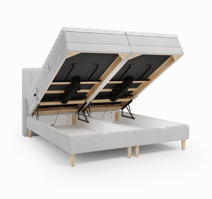 Lit BOXSPRING ELECTRIQUE FARO- Avec tête de lit, coffre intégré, matelas ressorts ensachés et surmatelas inclus