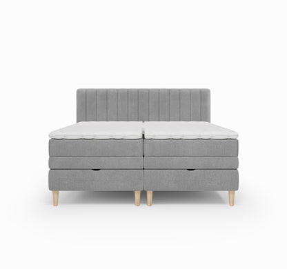 Lit BOXSPRING ELECTRIQUE FARO- Avec tête de lit, coffre intégré, matelas ressorts ensachés et surmatelas inclus