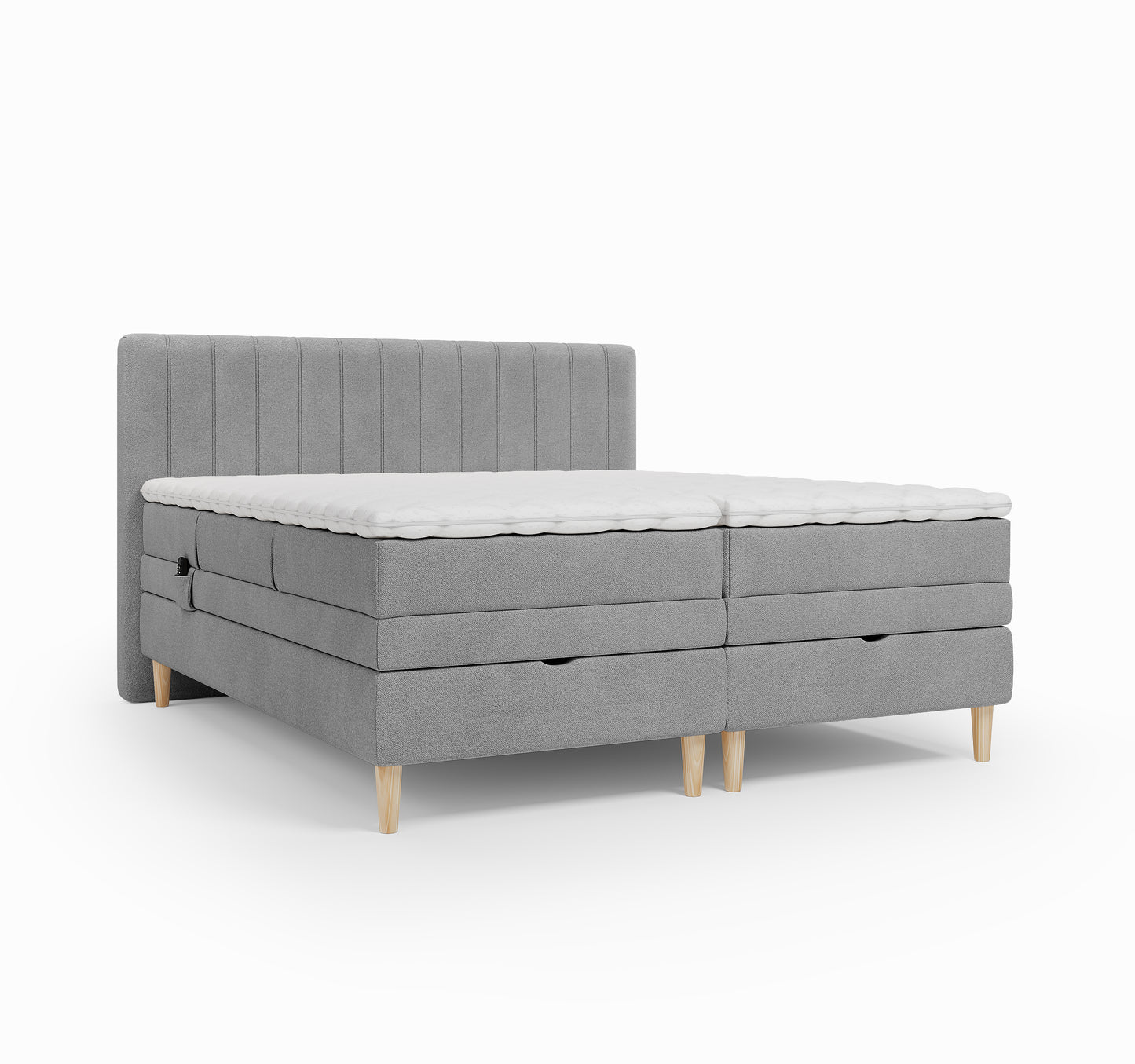Lit BOXSPRING ELECTRIQUE FARO- Avec tête de lit, coffre intégré, matelas ressorts ensachés et surmatelas inclus
