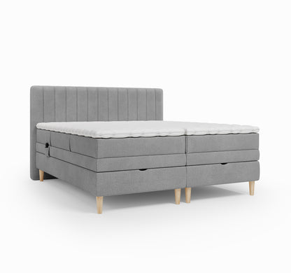 Lit BOXSPRING ELECTRIQUE FARO- Avec tête de lit, coffre intégré, matelas ressorts ensachés et surmatelas inclus