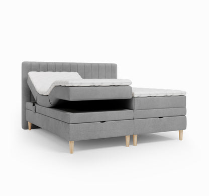 Lit BOXSPRING ELECTRIQUE FARO- Avec tête de lit, coffre intégré, matelas ressorts ensachés et surmatelas inclus