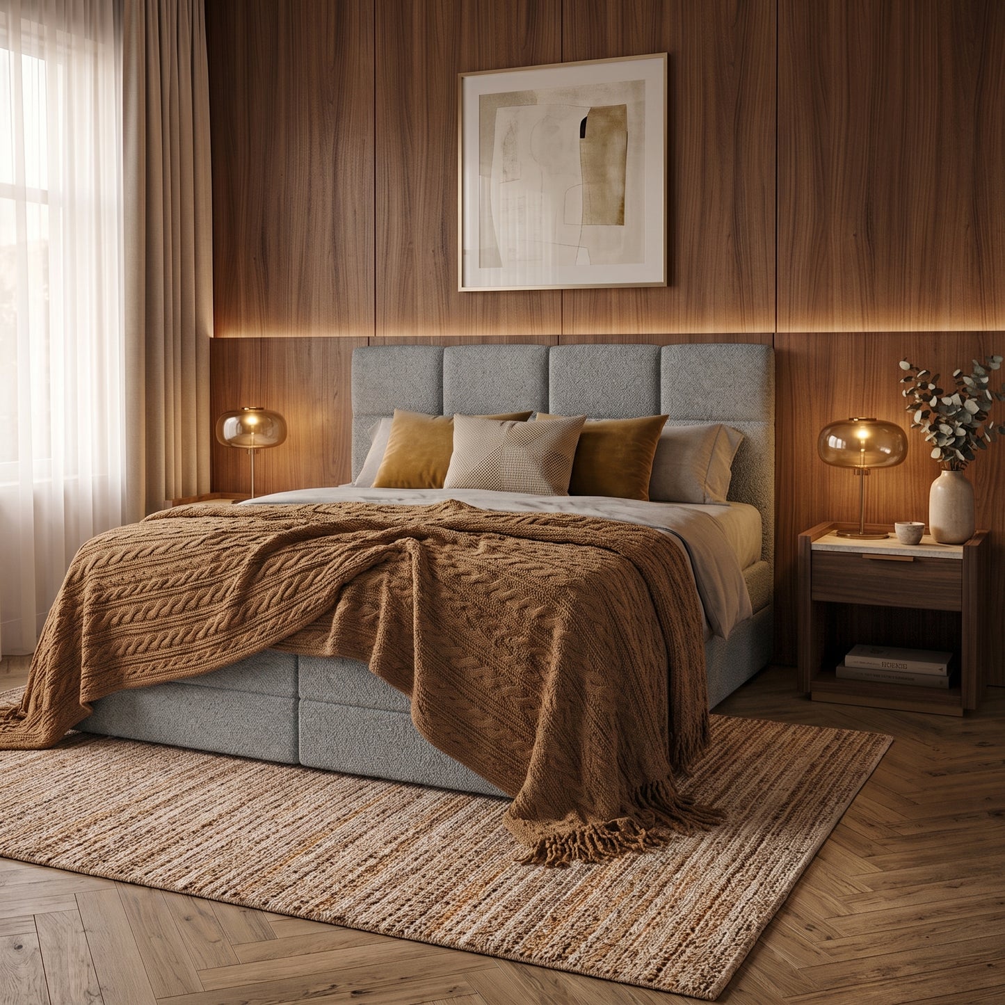 Lit BOXSPRING EDWARD - Avec tête de lit, coffre intégré, matelas ressorts ensachés inclus