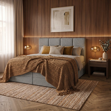 Lit BOXSPRING EDWARD - Avec tête de lit, coffre intégré, matelas ressorts ensachés inclus