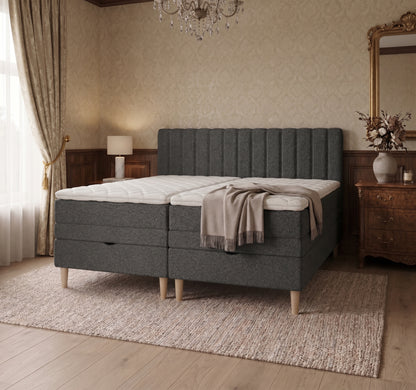 Lit BOXSPRING ELECTRIQUE N°1- Avec tête de lit, coffre intégré, matelas ressorts ensachés et surmatelas inclus