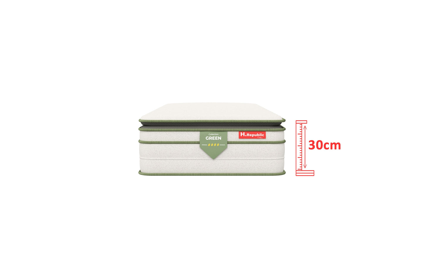 Matelas à ressorts ensachés et mousse mémoire de forme HD avec surmatelas intégré - HGREEN PLUS 30 cm