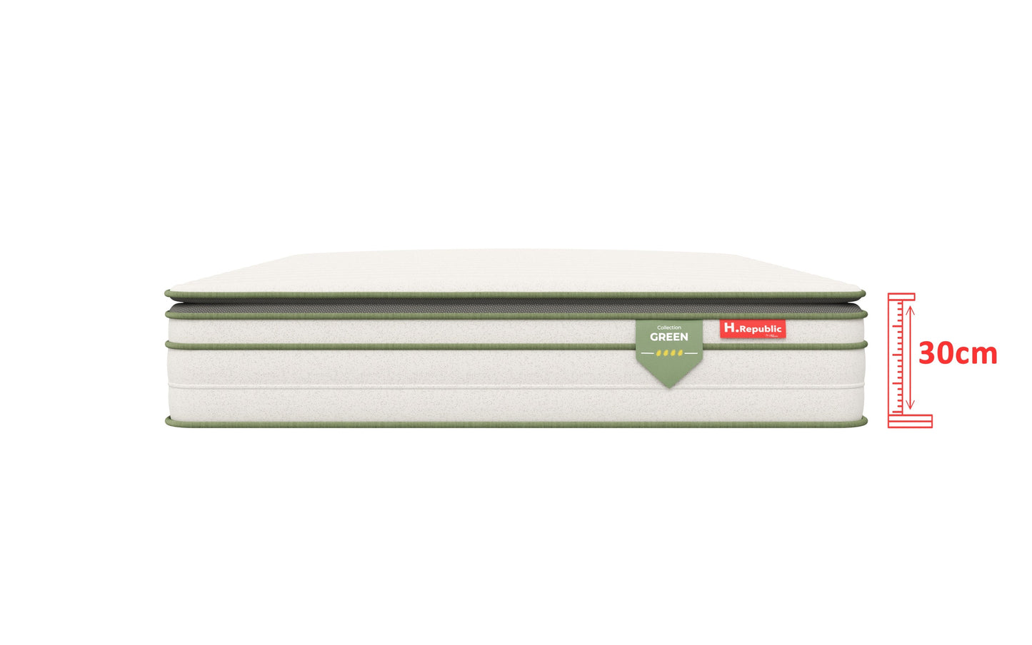 Matelas à ressorts ensachés et mousse mémoire de forme HD avec surmatelas intégré - HGREEN PLUS 30 cm
