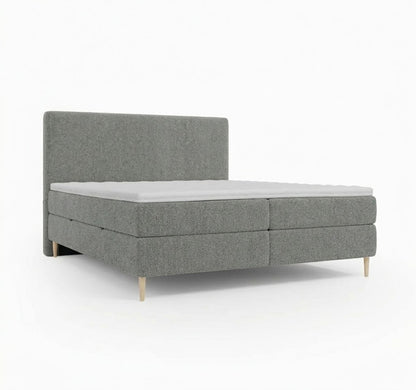 Lit BOXSPRING LENNON - Avec tête de lit, coffre intégré, matelas ressorts ensachés et surmatelas inclus