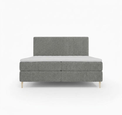 Lit BOXSPRING LENNON - Avec tête de lit, coffre intégré, matelas ressorts ensachés et surmatelas inclus