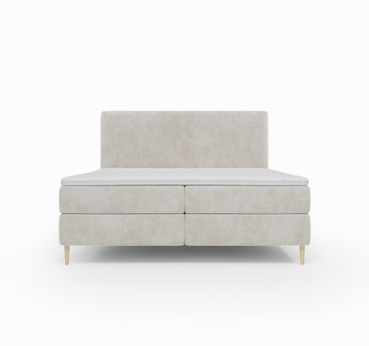 Lit BOXSPRING LENNON - Avec tête de lit, coffre intégré, matelas ressorts ensachés et surmatelas inclus